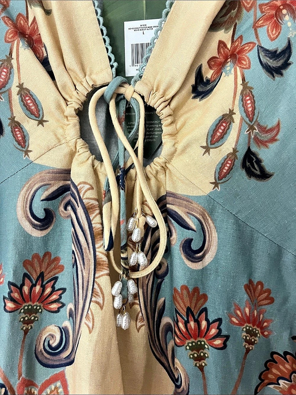 Farm Rio Boho Beauty Butter Maxi Dress Floral Blue & Yellow Large - Picture 6 of 7